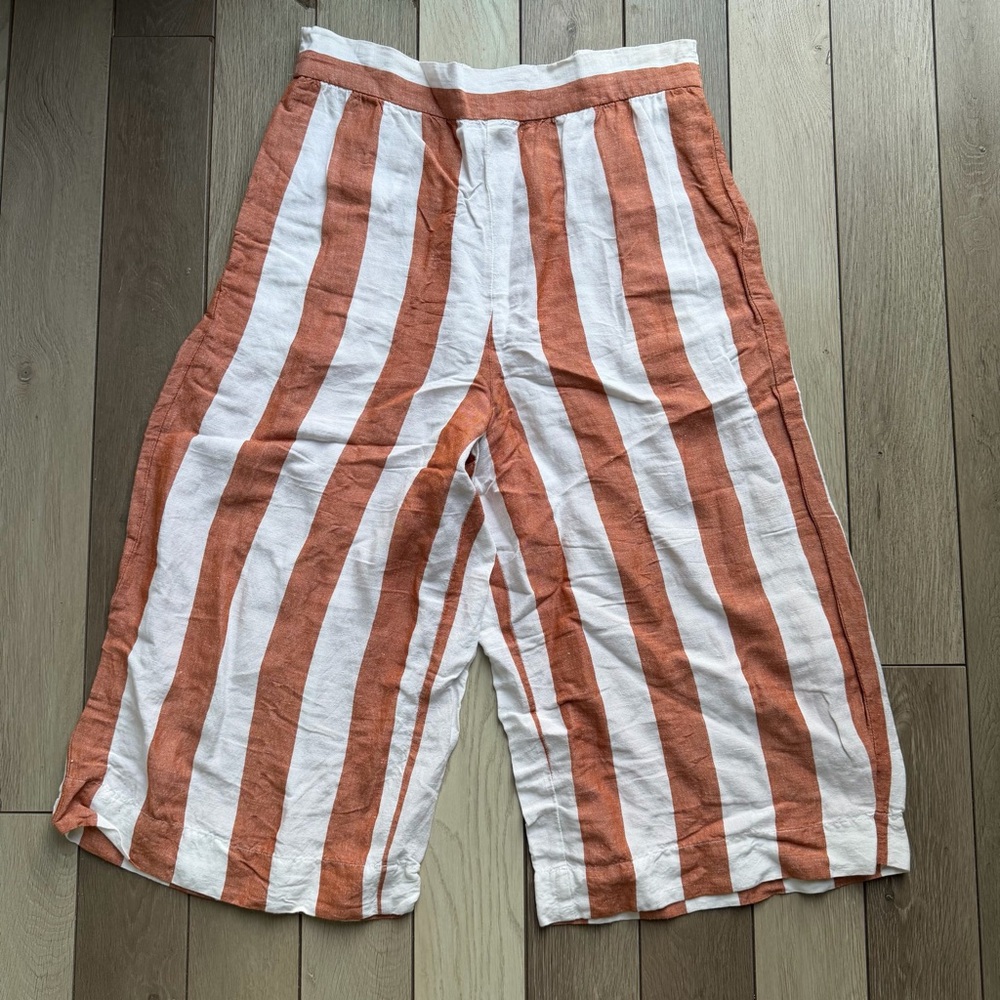 Madewell White & Rust Striped Wide-Leg Cropped Pants - Picture 3 of 8